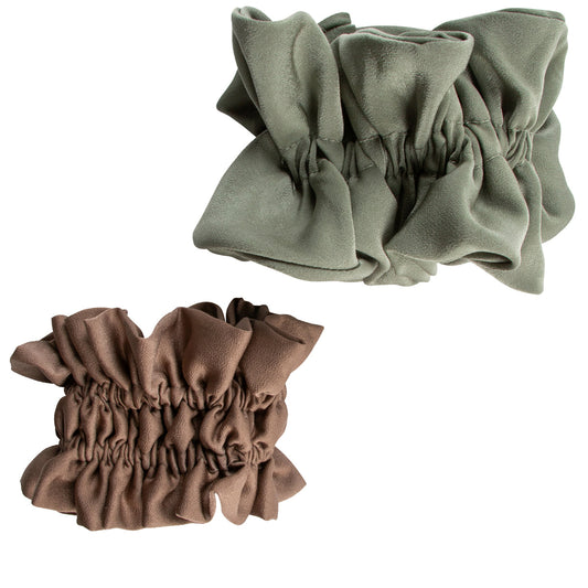 Scrunchies Satin Froncés - marron & vert sauge