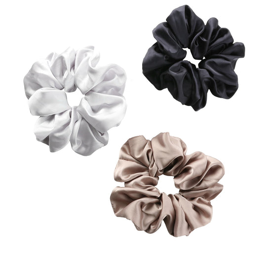 Satin Scrunchies - gris argenté, beige, marine