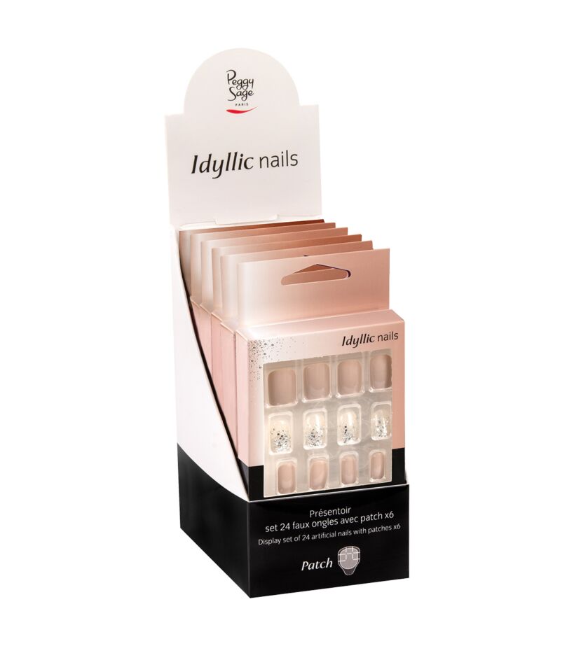 Peggy Sage - Présentoir - Set 24 faux ongles avec patch - nude sparkle x6