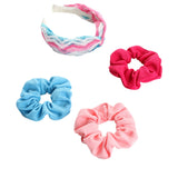 Bandeau En Tricot Et Scrunchies - bleu, rose, pink